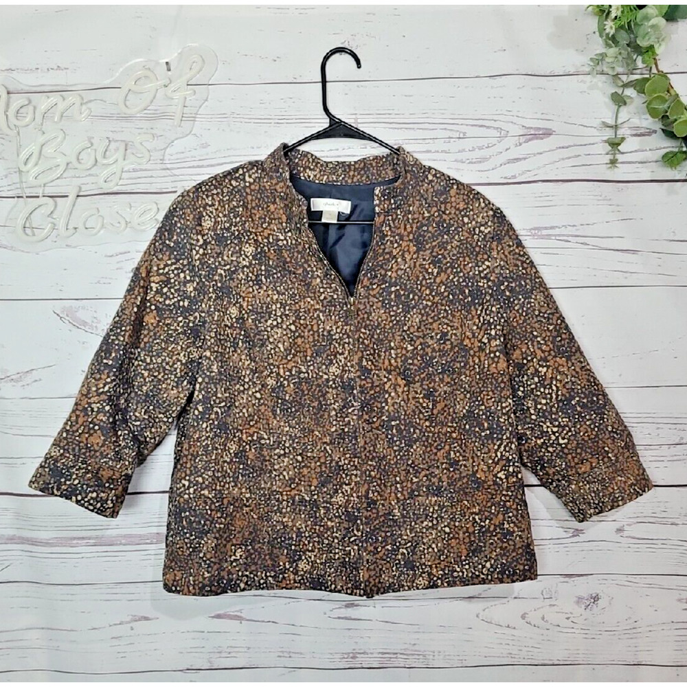 CJ Banks Brown Tan Spotted Print Full Zip Long Sleeve Jacket Womans Plus Size 1X
